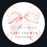 Elegant Pink Bow Baby Shower Classic Round Sticker<br><div class="desc">Elegant blush pink bow paper stickers perfect for baby showers.</div>