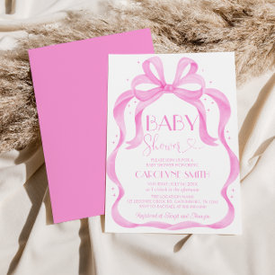 Elegant Pink Bow Baby Shower Girl Invitation