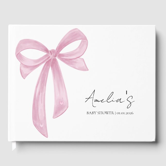 Elegant Pink Bow Baby Shower Guest Book (Front)