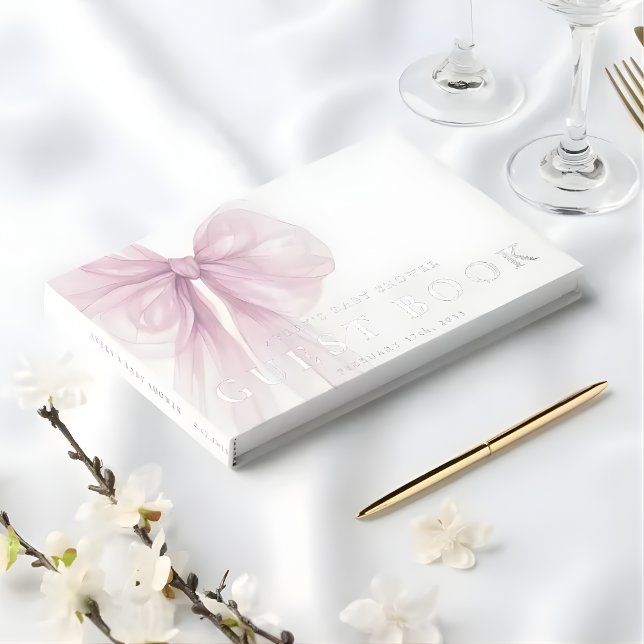 Elegant Pink Bow Baby Shower  Guest Book (Creator Uploaded)