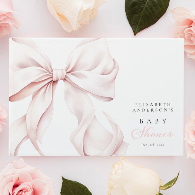 Elegant Pink Bow Baby Shower Guest Book (Creator Uploaded)