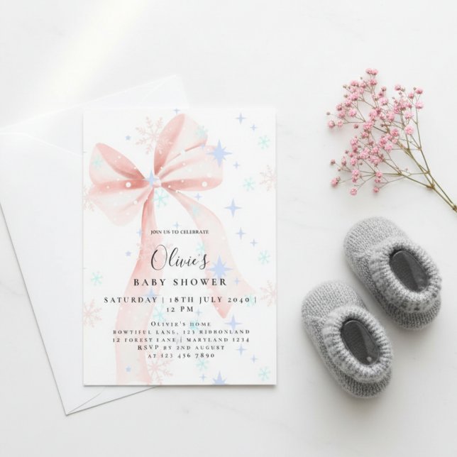 Elegant Pink Bow Baby Shower Invitation (Creator Uploaded)