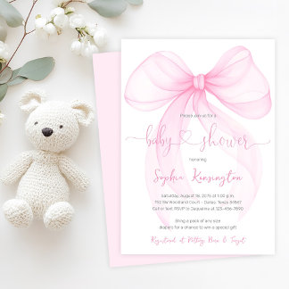 Elegant Pink Bow Baby Shower Invitation