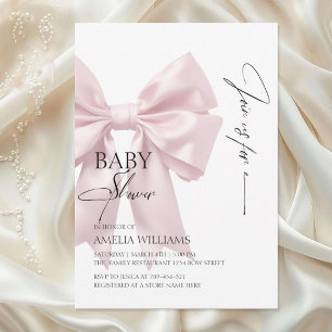 Elegant Pink Bow Baby Shower Invitation