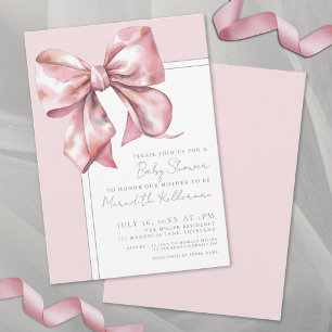 Elegant Pink Bow Baby Shower Invitation