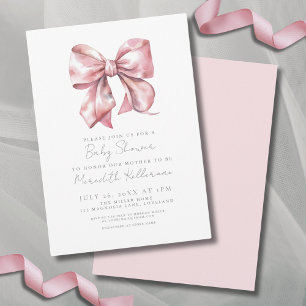 Elegant Pink Bow Baby Shower Invitation