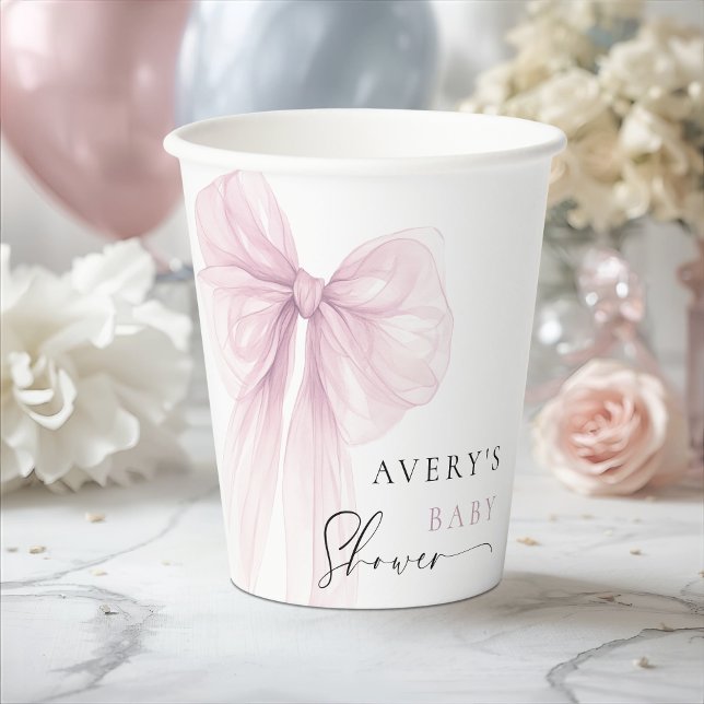 Elegant Pink Bow Baby Shower  Paper Cups (Creator Uploaded)