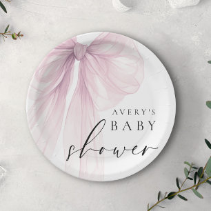 Elegant Pink Bow Baby Shower Paper Plate