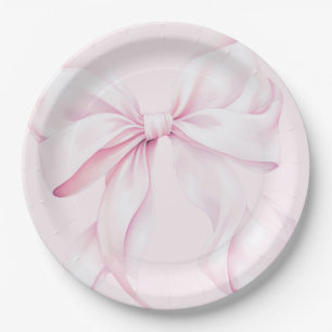  Elegant Pink Bow Baby Shower Paper Plate