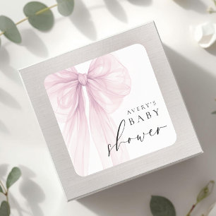 Elegant Pink Bow Baby Shower Square Sticker