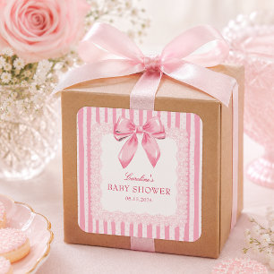 Elegant Pink Bow Baby Shower Square Sticker