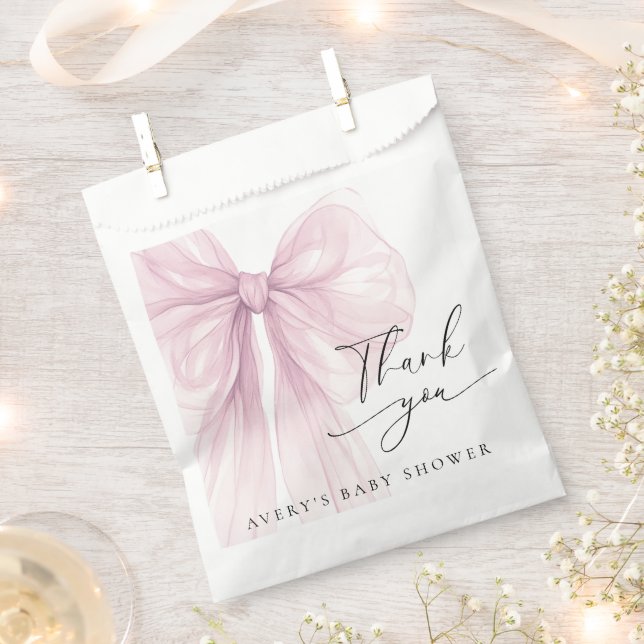 Elegant Pink Bow Baby Shower Thank You Favour Bag (Clipped)