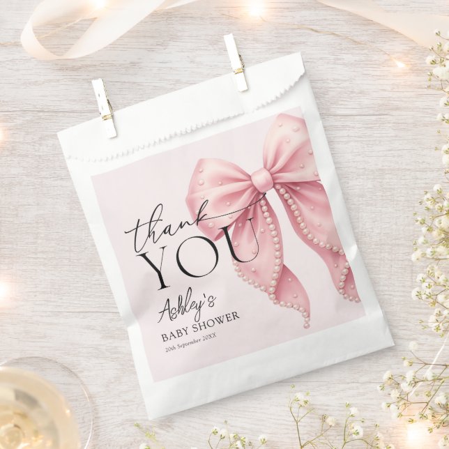 Elegant Pink Bow Baby Shower Thank You Favour Bag (Clipped)