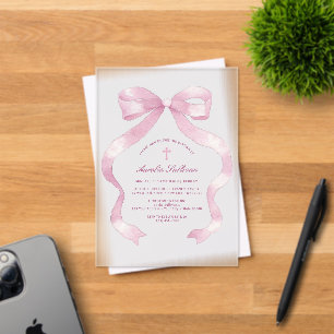 Elegant Pink Bow Baptism Acrylic Invitations