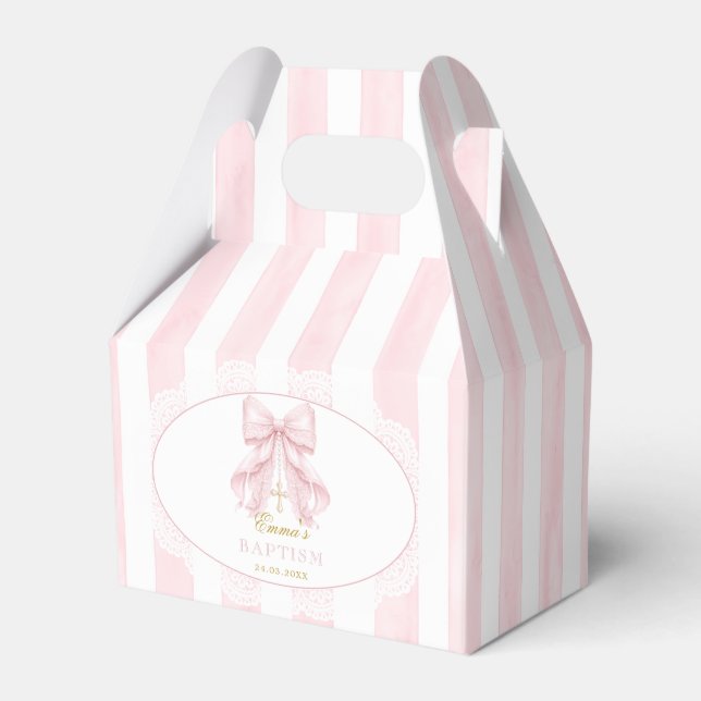 Elegant Pink Bow Baptism Favour Box (Front Side)