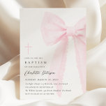 Elegant Pink Bow Baptism Invitation<br><div class="desc">Elegant baptism invitation that features an elegant pink bow and elegant typography.</div>