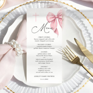 Elegant Pink Bow Baptism Menu