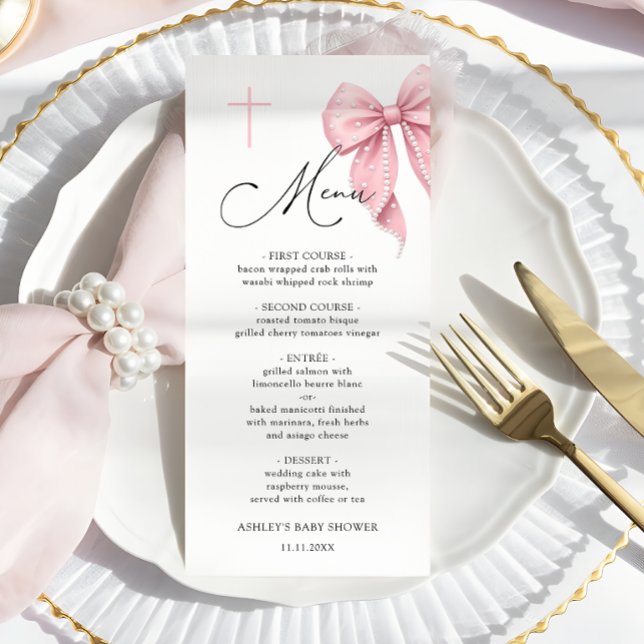 Elegant Pink Bow Baptism Menu (Creator Uploaded)