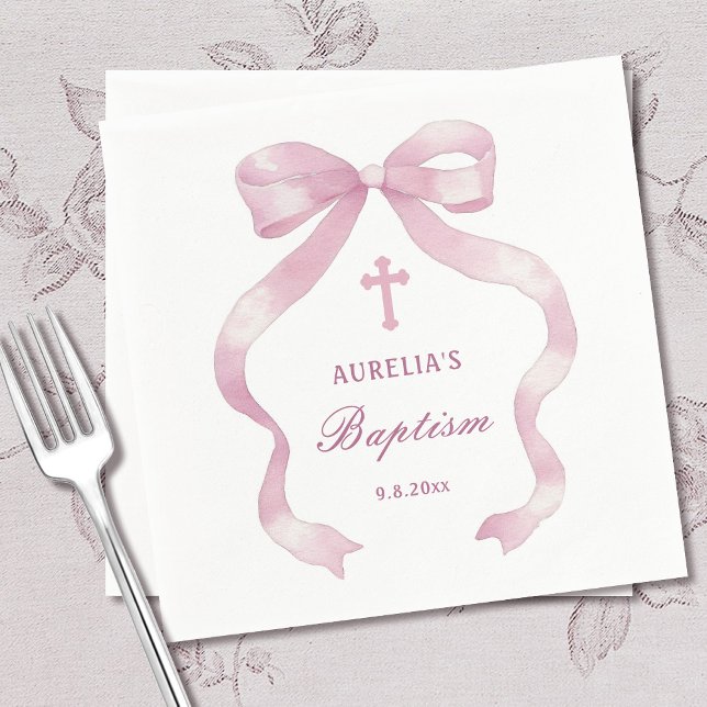 Elegant Pink Bow Baptism Napkin (Creator Uploaded)