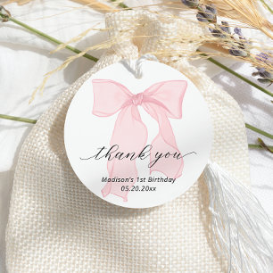 Elegant Pink Bow Birthday  Favour Tags