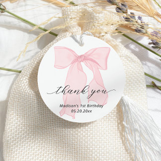 Elegant Pink Bow Birthday Favour Tags