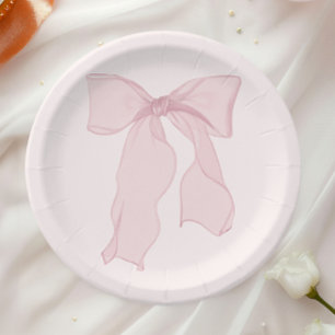 Elegant Pink Bow Birthday  Paper Plate