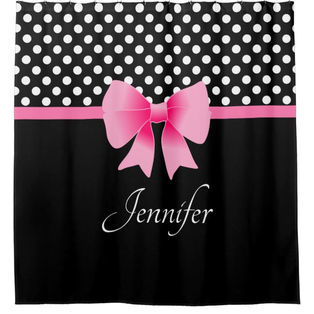 Elegant Pink Bow Black And White Pattern Shower Curtain (Front)