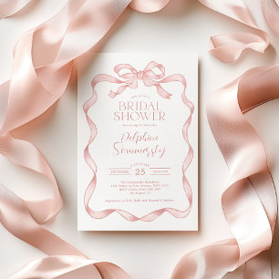 Elegant Pink Bow Blush Ribbon Bridal Shower Invitation