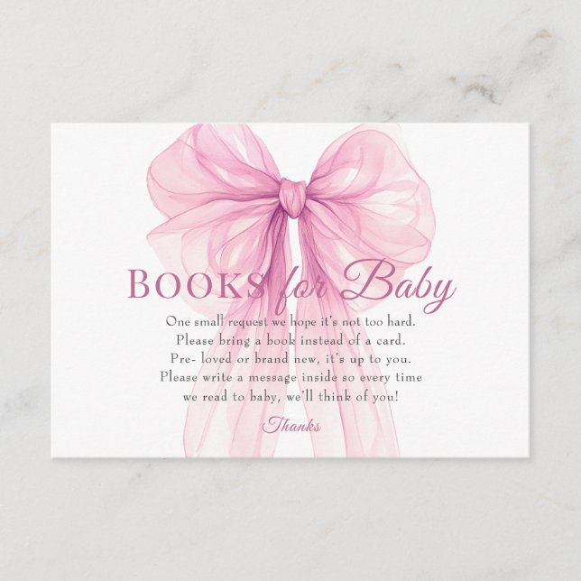Elegant Pink Bow Books for Baby Request Card (Front)
