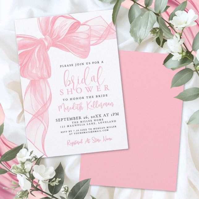 Elegant Pink Bow Bridal Shower Invitation (Elegant Pink Bow Bridal Shower Invitation)