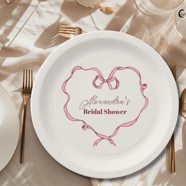 Elegant Pink  Bow Bridal Shower Paper Plate (Creator Uploaded)