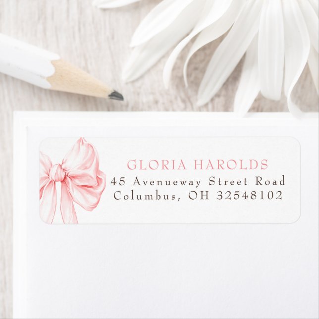 Elegant Pink Bow Bridal Shower Return Address Label (Insitu)