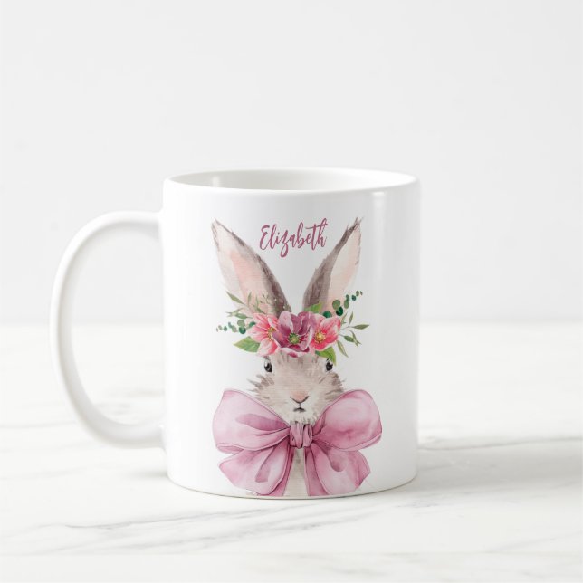 Elegant Pink bow bunny Coffee Mug (Left)