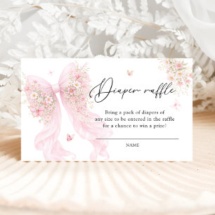 Elegant Pink Bow Butterfly Diaper Raffle Tickets Enclosure Card