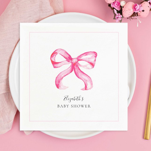 Elegant Pink Bow Coquette Baby Shower Minimal Napkin (Creator Uploaded)