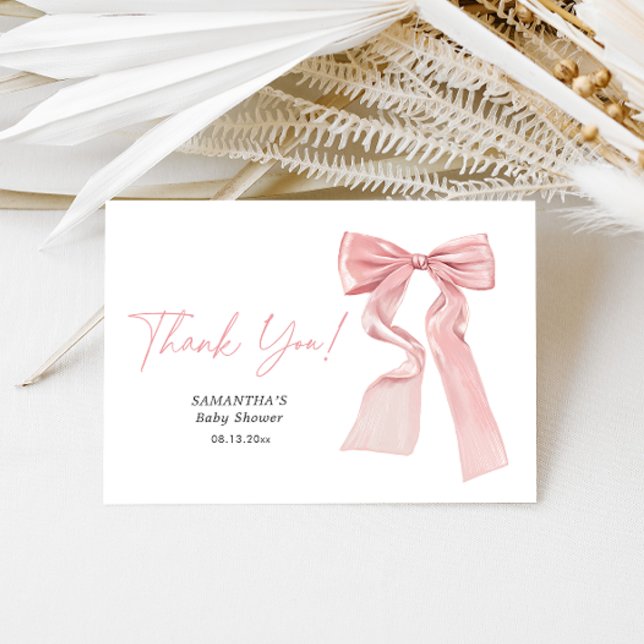Elegant Pink Bow Coquette Baby Shower Thank You Card (Creator Uploaded)