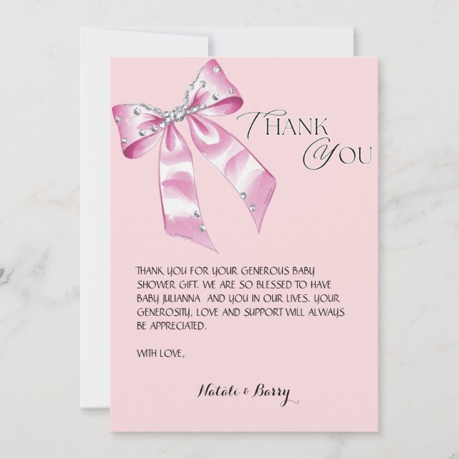 Elegant Pink Bow Coquette baby shower thank you  Invitation (Front)