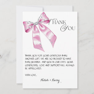 Elegant Pink Bow Coquette baby shower thank you Invitation