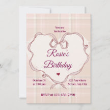 Elegant Pink Bow Coquette Birthday Invitation