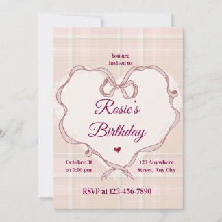 Elegant Pink Bow Coquette Birthday Invitation