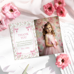  Elegant Pink Bow Coquette Birthday Thank You Card