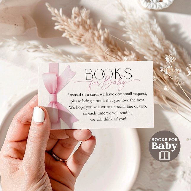 Elegant Pink Bow Coquette Books for Baby Shower Enclosure Card (Creator Uploaded)