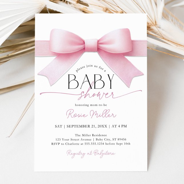 Elegant Pink Bow Coquette Girl Baby Shower Invitation (Creator Uploaded)