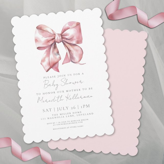 Elegant Pink Bow Coquette Girl Baby Shower Invitation (Elegant Pink Bow Coquette Girl Baby Shower Invitation)