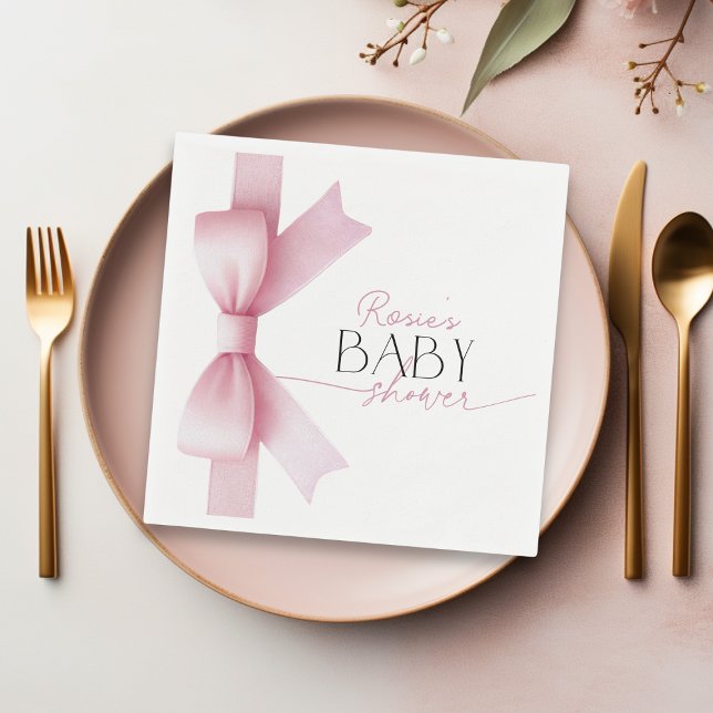 Elegant Pink Bow Coquette Girl Baby Shower Napkin (Creator Uploaded)