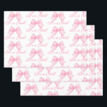 Elegant Pink Bow Coquette It's a Girl Baby Shower Wrapping Paper Sheet<br><div class="desc">Elegant and feminine coquette baby shower design with watercolor painted pink bows with script calligraphy.</div>