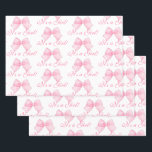 Elegant Pink Bow Coquette It's a Girl Baby Shower Wrapping Paper Sheet<br><div class="desc">Elegant and feminine coquette baby shower design with watercolor painted pink bows with script calligraphy.</div>