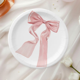 Elegant Pink Bow Coquette Paper Plates