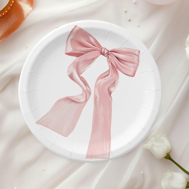 Elegant Pink Bow Coquette Paper Plates (Creator Uploaded)