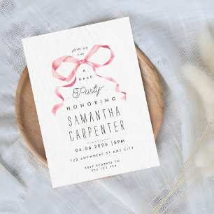 Elegant pink bow coquette photo grey graduation  invitation